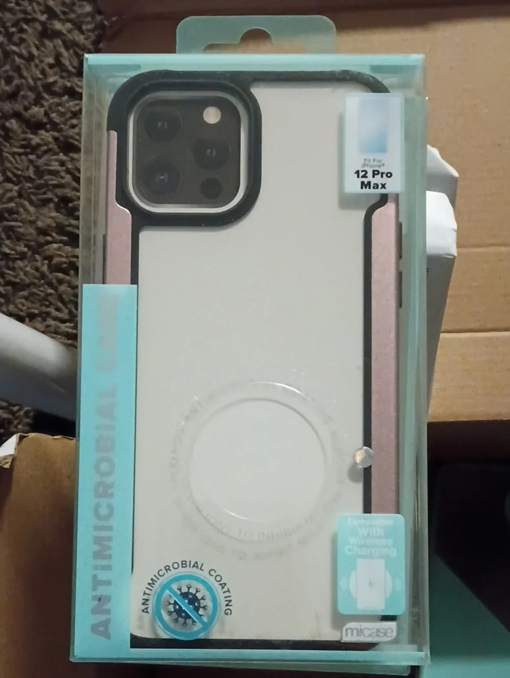 Phone Case for 12 Pro Max - White with Rose Gold Accents